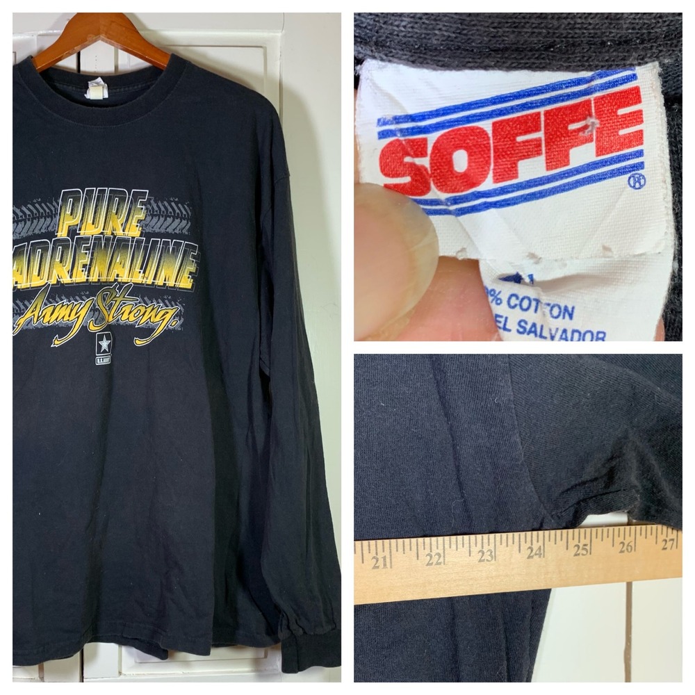 Soffe Mens Black Pure Adrenaline Army Strong Long Sleeve‎ Graphic T-Shirt XL